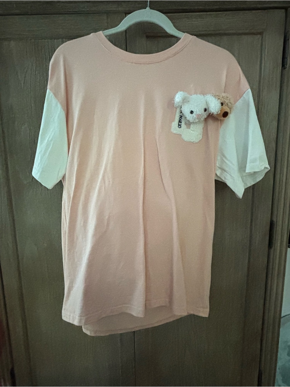 13DE MARZO Girls' Pink Short Sleeve Tee with Plush Bear Detail